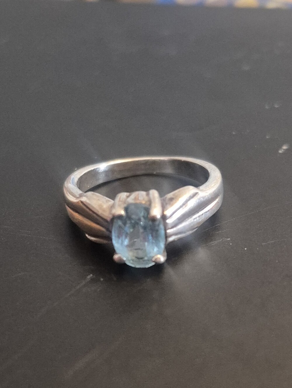 Vintage Silver Tone Ring Light Blue Oval Stone Size Unknown